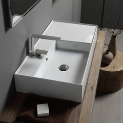 Vessel Bathroom Sink, Teorema, Rectangular, Ceramic, One Hole, White