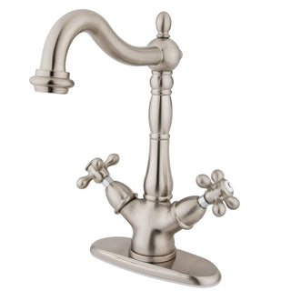 Vessel Faucet, Heritage, Two Cross Handles in Brushed Nickel