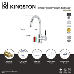 Vessel Faucet, Kaiser, Single-Handle with 1-Hole Deck Mount in Brushed Brass