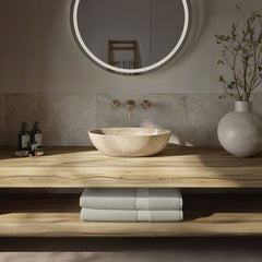 Vessel Sink, Ivy, Oval 20 Inch in Polished Travertine