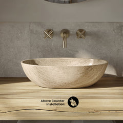 Vessel Sink, Ivy, Oval 20 Inch in Polished Travertine