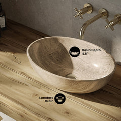 Vessel Sink, Ivy, Oval 20 Inch in Polished Travertine