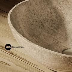 Vessel Sink, Ivy, Oval 20 Inch in Polished Travertine