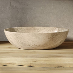 Vessel Sink, Ivy, Oval 20 Inch in Polished Travertine