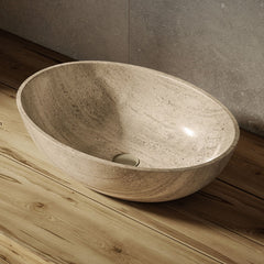 Vessel Sink, Ivy, Oval 20 Inch in Polished Travertine
