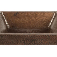 Vessel Sink, Rectangle Skirted, 17 Inch, Hammered Copper, Oil Rubbed Bronze