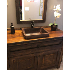 Vessel Sink, Rectangle Skirted, 17 Inch, Hammered Copper, Oil Rubbed Bronze