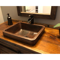 Vessel Sink, Rectangle Skirted, 17 Inch, Hammered Copper, Oil Rubbed Bronze