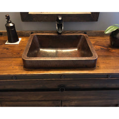 Vessel Sink, Rectangle Skirted, 17 Inch, Hammered Copper, Oil Rubbed Bronze
