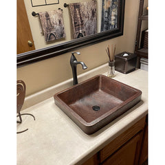 Vessel Sink, Rectangle Skirted, 17 Inch, Hammered Copper, Oil Rubbed Bronze