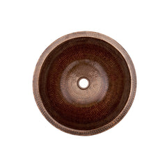 Vessel Sink, Small Round Skirted, Hammered Copper, 15 Inch, Bronze