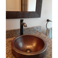 Vessel Sink, Small Round Skirted, Hammered Copper, 15 Inch, Bronze