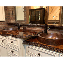 Vessel Sink, Small Round Skirted, Hammered Copper, 15 Inch, Bronze