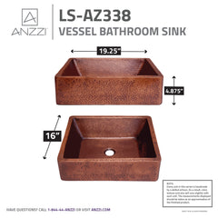 Vessel Sink, Tidal, 19 in. Handmade in Hammered Antique Copper