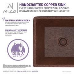 Vessel Sink, Tidal, 19 in. Handmade in Hammered Antique Copper