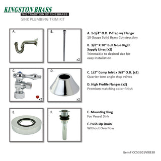 Vessel Sink Trim Kit, Trimscape, P-Trap and Drain, Traditional