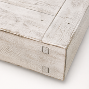 Closer | breadboard end, square wood pegs, and the scored distressed ivory pine grain