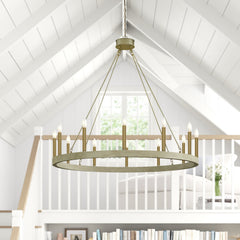 Wagon Wheel Chandelier, 12-Light with Driftwood/Brass Dust Finish