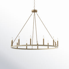 Wagon Wheel Chandelier, 12-Light with Driftwood/Brass Dust Finish