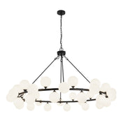 Wagon Wheel Chandelier, 36 Lights, Matte Black with Frosted White Glass Shades