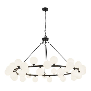 Wagon Wheel Chandelier, 36 Lights, Matte Black with Frosted White Glass Shades