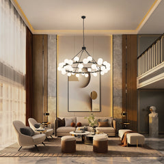 Wagon Wheel Chandelier, 36 Lights, Matte Black with Frosted White Glass Shades