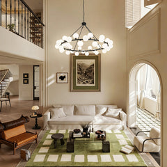 Wagon Wheel Chandelier, 36 Lights, Matte Black with Frosted White Glass Shades