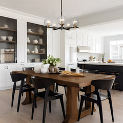Wagon Wheel Chandelier, 5-Light, Matte Black with Brass Hub and Seeded Glass