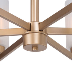 Wagon Wheel Chandelier, 6-Light, Champagne Gold Metal with Frosted Glass Shades