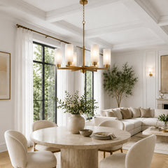 Wagon Wheel Chandelier, 6-Light, Champagne Gold Metal with Frosted Glass Shades