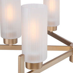Wagon Wheel Chandelier, 6-Light, Champagne Gold Metal with Frosted Glass Shades