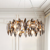 Wagon Wheel Chandelier, 6 Lights, Gold Metal with Crystals