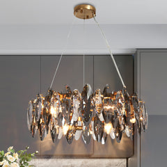 Wagon Wheel Chandelier, 6 Lights, Gold Metal with Crystals