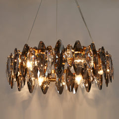 Wagon Wheel Chandelier, 6 Lights, Gold Metal with Crystals