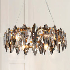 Wagon Wheel Chandelier, 6 Lights, Gold Metal with Crystals