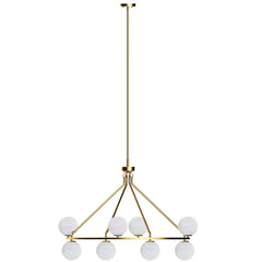 Wagon Wheel Chandelier, 8 Lights, Brushed Brass with Cloud Glass Shades