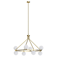 Wagon Wheel Chandelier, 8 Lights, Brushed Brass with Cloud Glass Shades