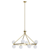 Wagon Wheel Chandelier, 8 Lights, Brushed Brass with Cloud Glass Shades