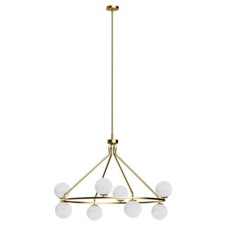 Wagon Wheel Chandelier, 8 Lights, Brushed Brass with Cloud Glass Shades
