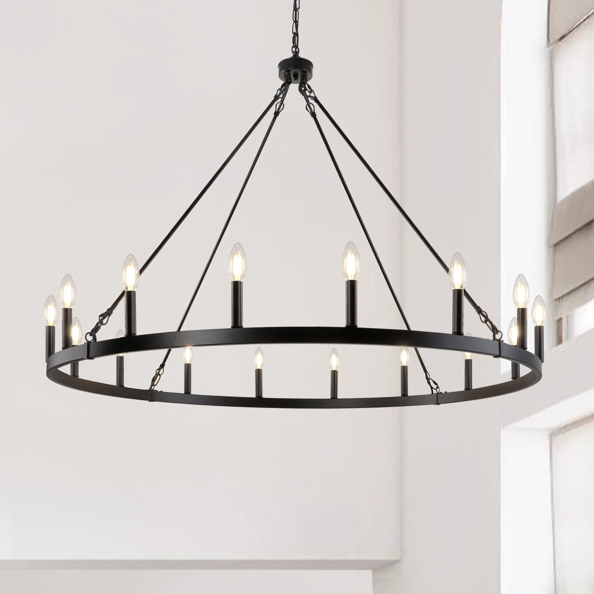 Wagon Wheel Chandelier with 16 Lights in Matte Black Metal