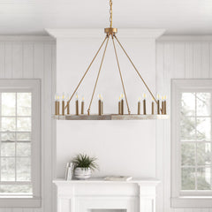 Wagon Wheel Chandelier with 16 Lights in Matte Gold Metal