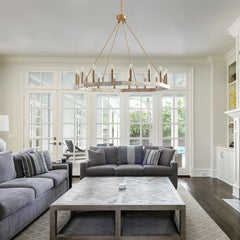 Wagon Wheel Chandelier with 16 Lights in Matte Gold Metal