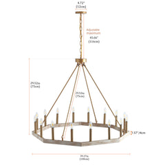 Wagon Wheel Chandelier with 16 Lights in Matte Gold Metal