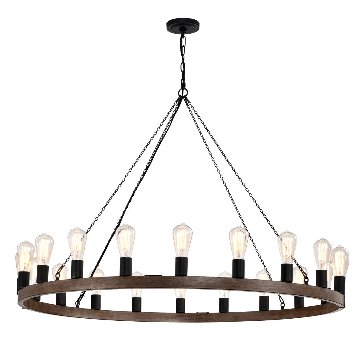 Wagon Wheel Chandelier with 20 Lights, Black and Brown Iron