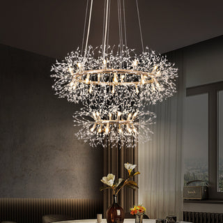 Wagon Wheel Chandelier with 32 LED Lights in Gold Metal and Crystal