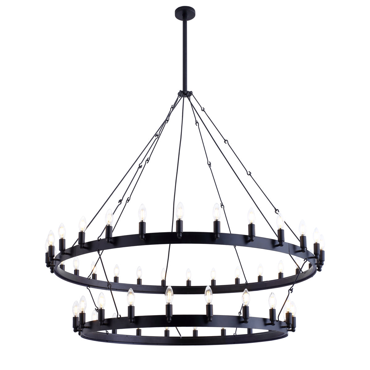 Wagon Wheel Chandelier with 48 Lights in Matte Black Metal