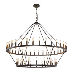 Wagon Wheel Chandelier with 54 Lights in Black Distressed Metal