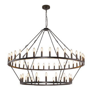 Wagon Wheel Chandelier with 54 Lights in Black Distressed Metal