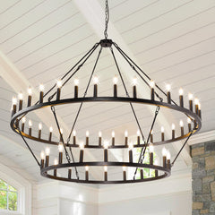 Wagon Wheel Chandelier with 54 Lights in Black Distressed Metal