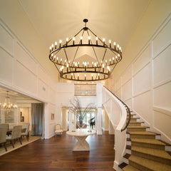 Wagon Wheel Chandelier with 54 Lights in Black Distressed Metal